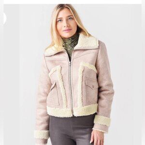 MOTHER The Patch Pocket Roamer Jacket Faux Suede Sherpa Lined Aviator Medium